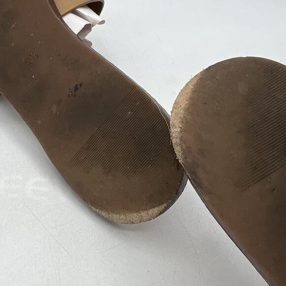 Womens Tory Burch Slip On Slide Sandals Leather Tan Perforated Logo Size 10.5 - Picture 7 of 9
